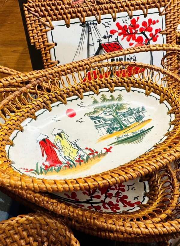 Khay mây gốm