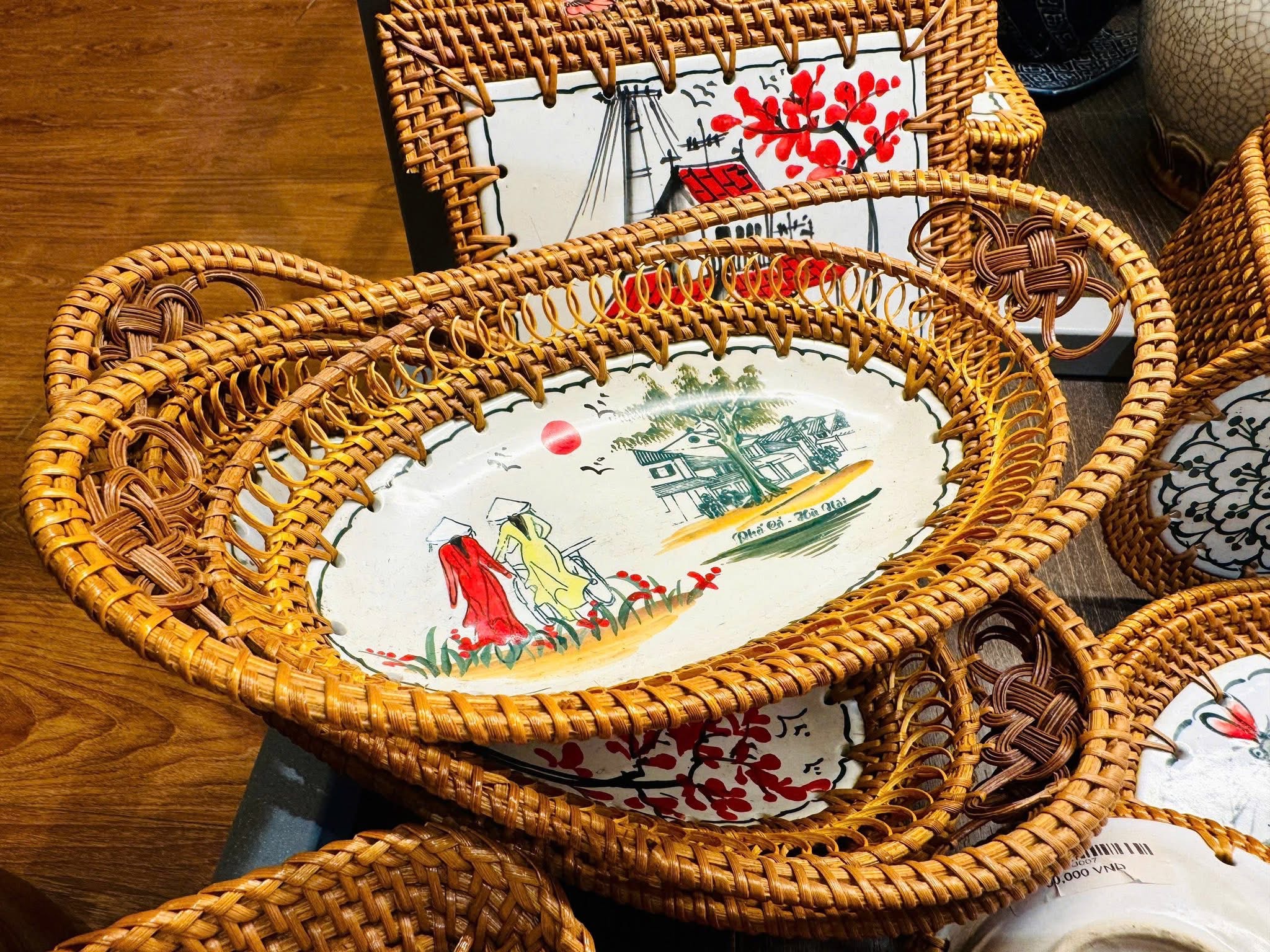 Khay mây gốm
